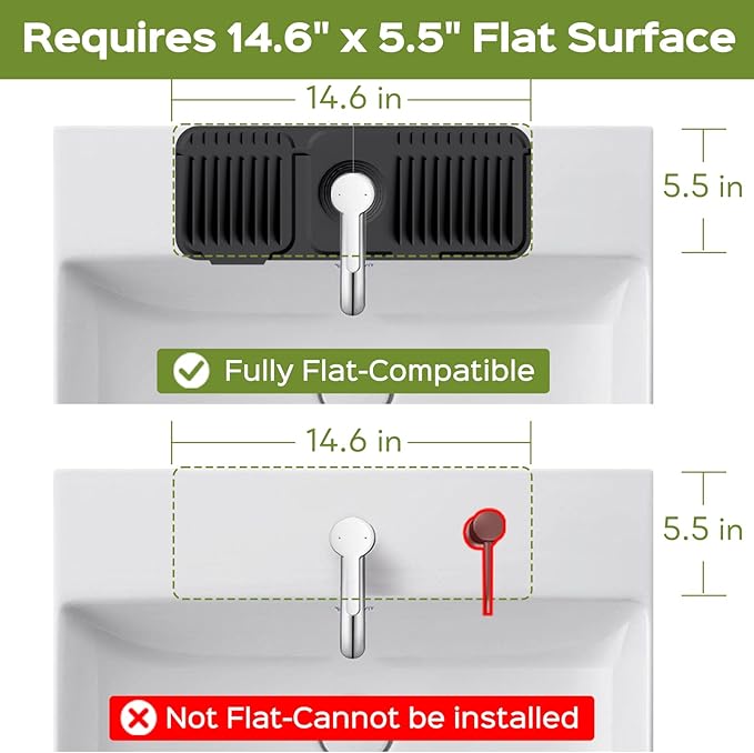 15 Inch Silicone Faucet Mat for Kitchen Sink Splash Guard – 2025 Upgraded Draining Mat with Water Tray Behind Faucet – Countertop Protectors to Catch Spills (Black, 14.6" x 5.5")