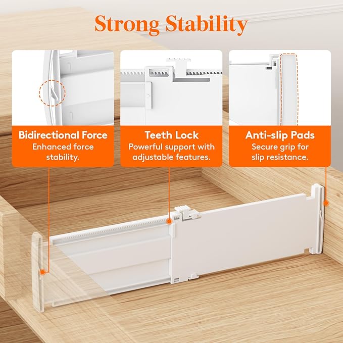 Lifewit Drawer Dividers for Clothes, 3.2" High 10.5"-16.5" Expandable Dresser Drawer Organizers, Adjustable White Plastic Separators for Kitchen, Cabinet, Nursery, Socks & Underwear Storage, 4 Pack