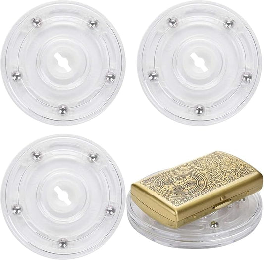 TamBee 4PC 4Inch Acrylic Lazy Susan Turntable Organizer Revolving Display Base White Acrylic for Spice Rack Table Cake Kitchen Pantry Decorating