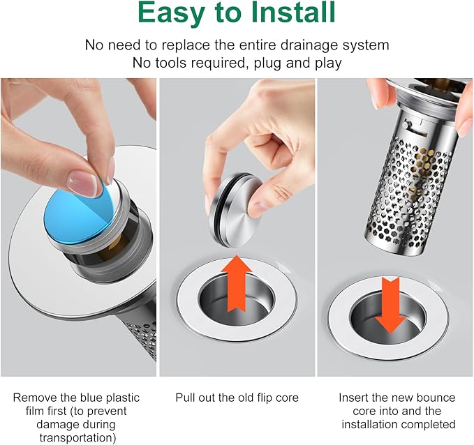 Bathroom Sink Drain Strainer,Universal Pop-Up Sink Stopper Hair Catcher, Anti-Clog Stainless Steel Drain Filter Basket, Removable Sink Drain for Bathroom Sink Stopper (YSilver-2（with Buckle）)