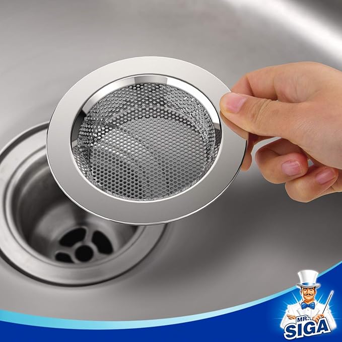 MR.SIGA Kitchen Sink Strainer, Stainless Steel Sink Drain Strainer, Dishwasher Safe, Outer Diameter 4.4 inch/11.2cm, Inner Diameter 3 inch/7.6cm, Pack of 3