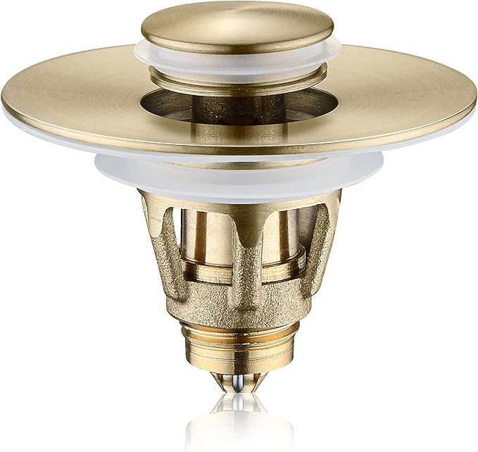 Universal Bathroom Sink Stopper - Bounce Wash Basin Drain Filter, Stainless Steel Pop Up Drain Stopper, Bullet Core Push Type Sink Stopper, Sink Drain Plug with Anti-Clogging Strainer, Brushed Gold1