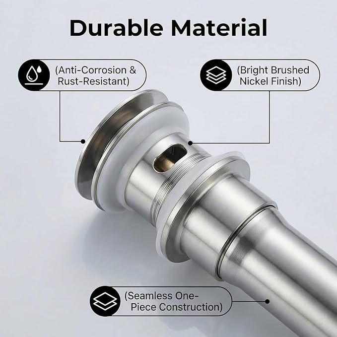 Bathroom Sink Drain, Drain Stopper Bathroom Sink with Overflow, Assembly with Detachable Strainer Basket, Built in Anti Clogging Pop Up Drain Strainer, Stainless Steel Polishing 1Pcs