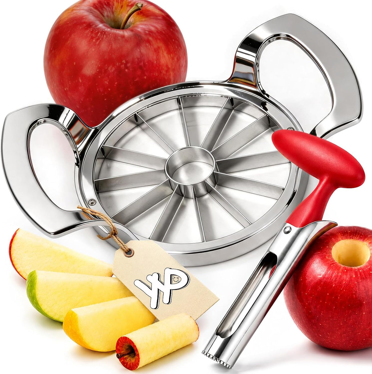 Heavy Duty 12-Blade Apple Slicer, Extra Large Stainless Steel Apple Cutter & Corer, Sharp, Easy to Use, Dishwasher Safe for Apples & Fruits