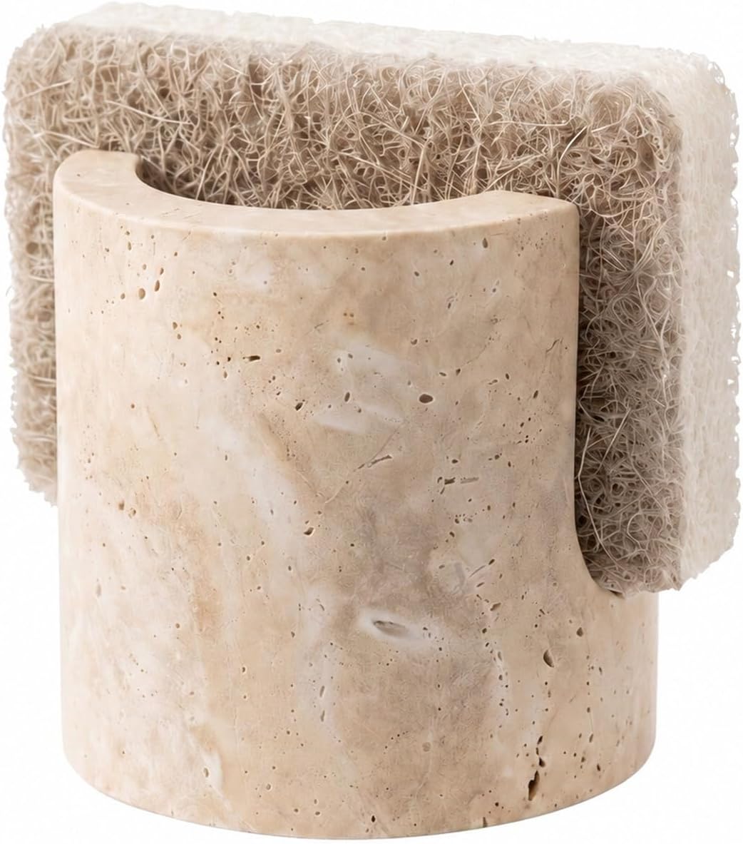 Travertine Sponge Holder for Kitchen Sink, Natural Stone Caddy Tray