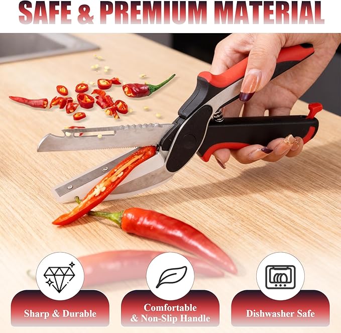 2 in 1 Kitchen Scissors for Food, Stainless Steel Cutting Board Scissors,Kitchen Shears With Cutting Board,Vegetable Slicer Cutter,Multiple Purpose Chopper for Meat Cheese Vegetables Fruits