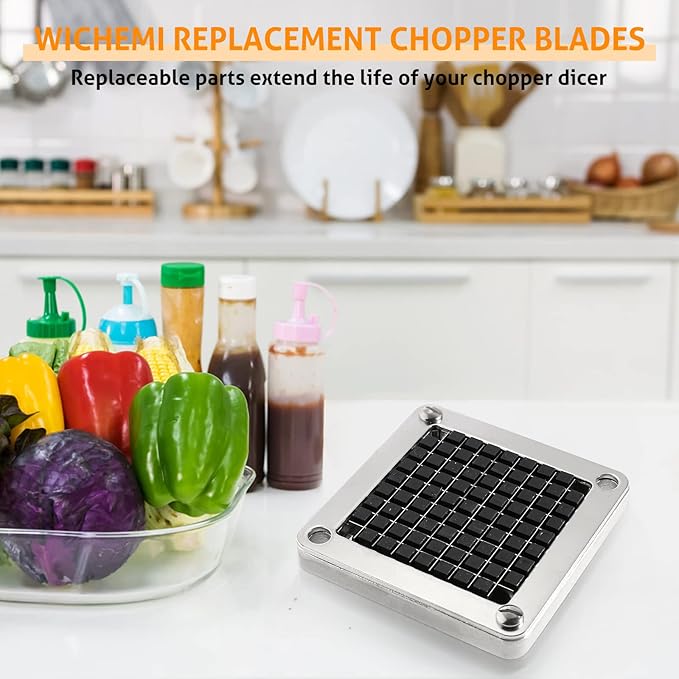 WICHEMI Replacement Chopper Blade 3/8" Commercial Vegetable Chopper Blades Stainless Steel Onion Chopper Dicer Blade and Pusher Block for Fruit Cutting Machine Tomato French Fries Cutter