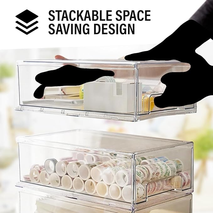 ShelfShaper Clear Plastic Storage Drawer Organizer Bins, Perfect for Kitchen Organization or Pantry Organization and Storage, Fridge Drawer Organizer Bins, Pantry Storage and Organization Bins