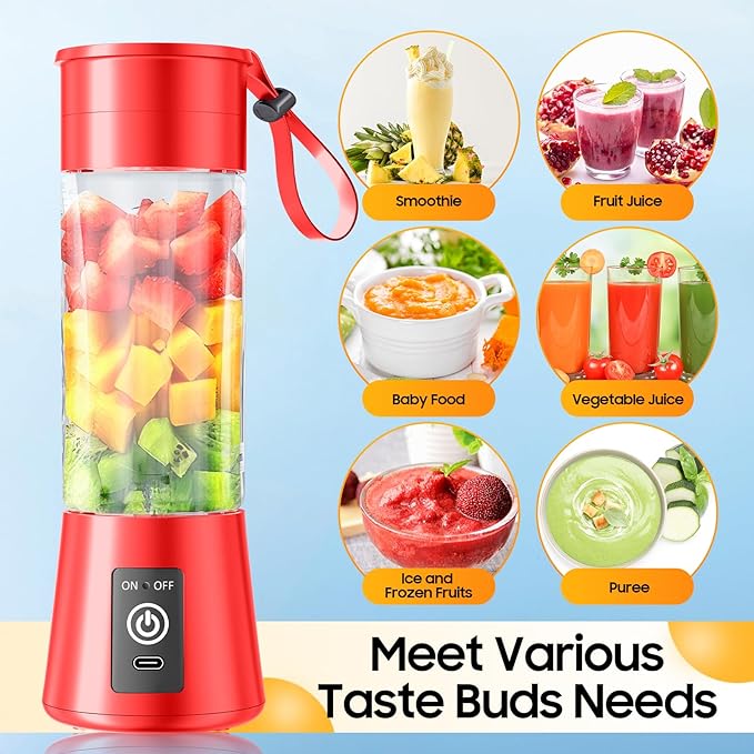 Portable Blender for Smoothies & Shakes - Cordless Personal Size Blender with 6 Blades, 380Ml Juice Cup, Lightweight & Rechargeable, Freshly Squeezed for Picnic/Sports/Office
