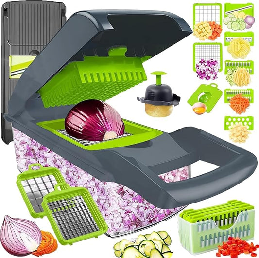 16-in-1 Vegetable Chopper, Mandoline Slicer, Veggie & Food Chopper with Container, Onion Dicer, Vegetable Cutter & Spiralizer for Salad – Home Kitchen Essential.