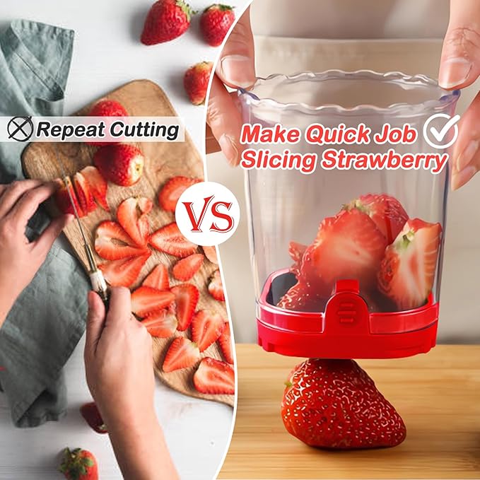 Creative Strawberry & Fruit Slicer - Detachable Cutter with Push Plate (Red)