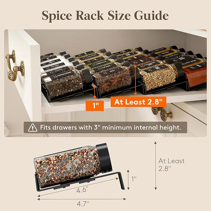 Lifewit Spice Drawer Organizer, 36PCS Interlocking Spice Rack for Drawer, Adjustable Seasoning Drawer Organizer with Non-Slip Pads, Spice Organization & Seasoning Storage for Kitchen Cabinet, Black