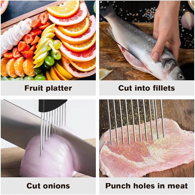 Stainless Steel Onion Slice Holder, 2025 Upgraded Vegetable Slicer Cutter, Multifunctional Lemon Tomato Potato Meat Chopper Slicing Assistant Kitchen Tool (2)