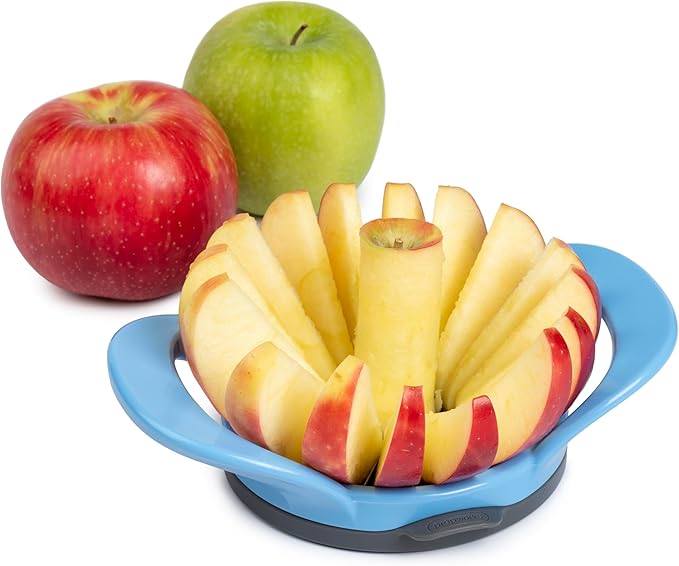 PrepWorks by Progressive Dishwasher Safe 16-Slice Thin Apple Slicer and Corer with Attached Safety Cover (Baby Blue)