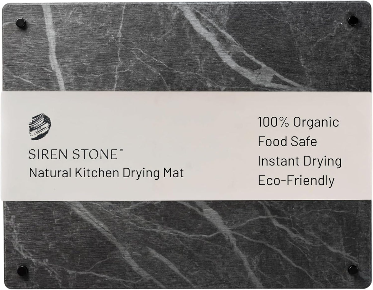 Natural Stone Dish Drying Mat 18" x 14", Slate Color - Diatomaceous Earth Kitchen Mat | Quick Drying, Non-Toxic, BPA-Free, Eco-Friendly | Female-Founded USA Brand