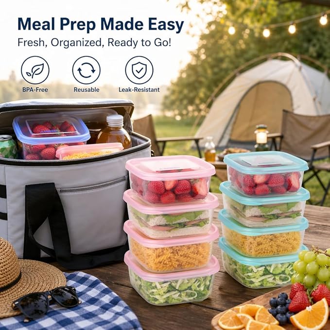12 Pack Food Storage Containers with Airtight Lids, 22oz Reusable Plastic Meal Prep Containers, Stackable, Freezer & Microwave/Dishwasher Safe for Snacks, Fruits & On-the-Go Meals