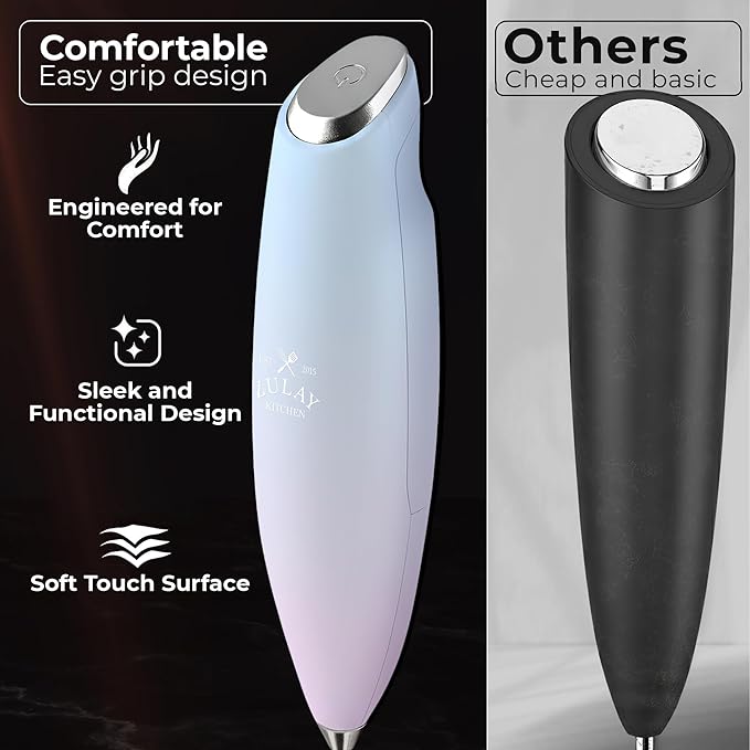 Zulay Kitchen Powerful Milk Frother Wand With Duracell Batteries - Ultra Fast Handheld Drink Mixer - Electric Whisk Foam Maker for Coffee, Lattes, Cappuccino & Matcha - Triple Whisk - Pale Cloud