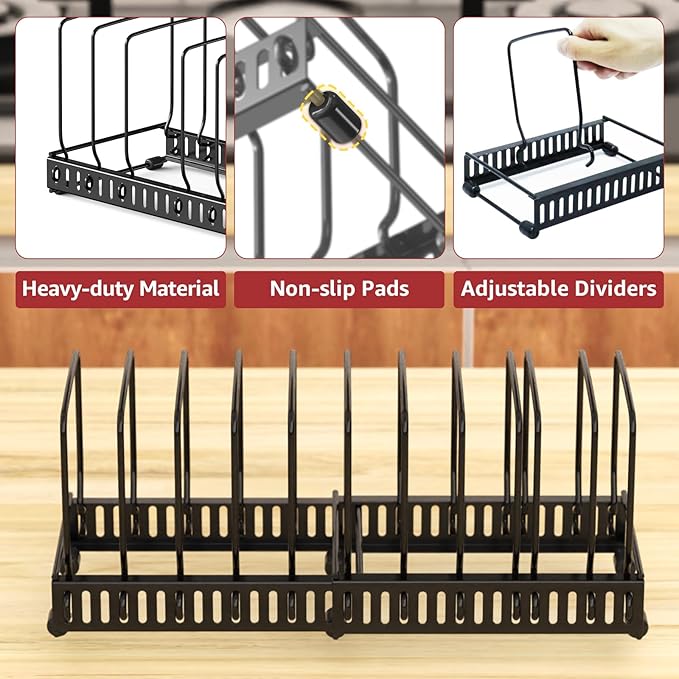 HzTinT 2PACK Cutting Board Organizer, Adjustable Divider Cutting Board Holder with Anti-slip Pads, Kitchen Cabinet Organizer for Baking Cookie Sheet Pan Bakeware Cookie, Black