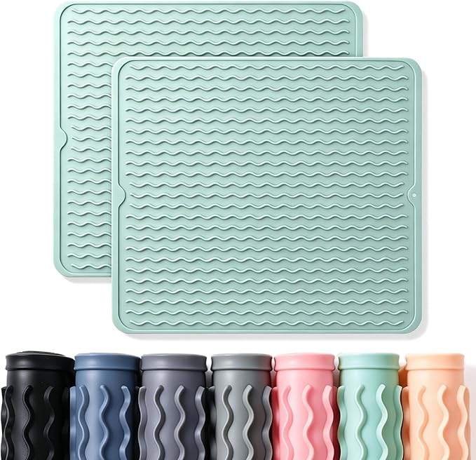 2 Pack Caketime Silicone Dish Drying Mat for Kitchen Counter Baking Cooking Grilling Tools Coffee Must Haves Household Dining Finds Dryer Work Place Covers Rubber Rug Extra Large 18"x16" Green