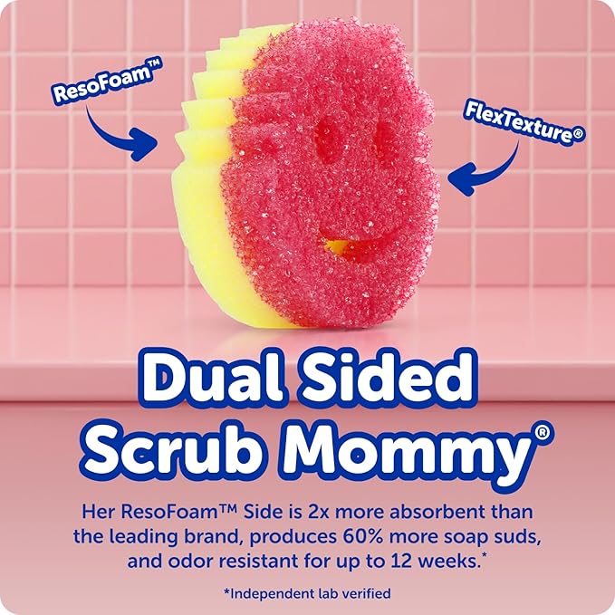 Scrub Mommy Kitchen Sponges (6) + Daddy Caddy Sponge Holder - Scratch-Free Cleaning Sponges for Dishes & Dish Scrub for Multipurpose Cleaning - BPA Free Polymer Foam - Stain & Odor Resistant (7 Count)