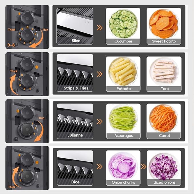 ONCE FOR ALL Safe Mandoline Slicer Pro, 4th Gen, Adjustable Thickness Vegetable Slicer For Kitchen, Food Chopper With Container, Veggie Chopper Cutter For Potato Onion Fruit, Black