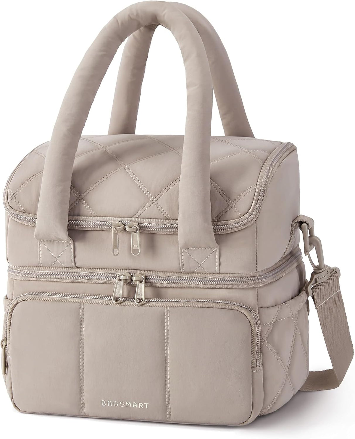 Lunch Bag Women, Double Deck Insulated Lunch Box, Camel
