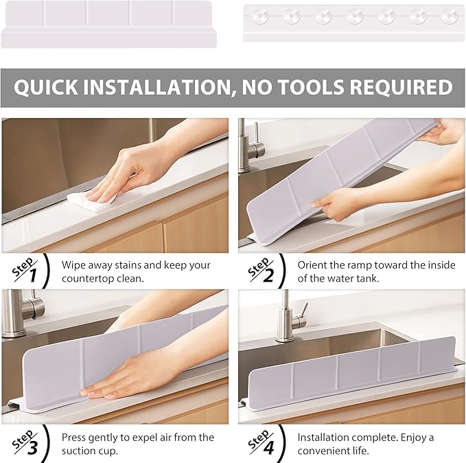 23Inch Sink Splash Guard – Extended Length & Tall Silicone Kitchen Sink Splash Guard with Overhang Drainage Design & Strong Suction Cups for Countertop (Light Pink, 23''x3.5'')