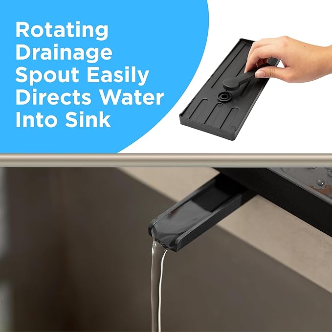Sink Caddy & Organizer | Premium Rust-Proof Carbon Steel Sponge Holder with 360° Rotating Drainage Spout | Keeps Countertop Dry & Organized (Black)