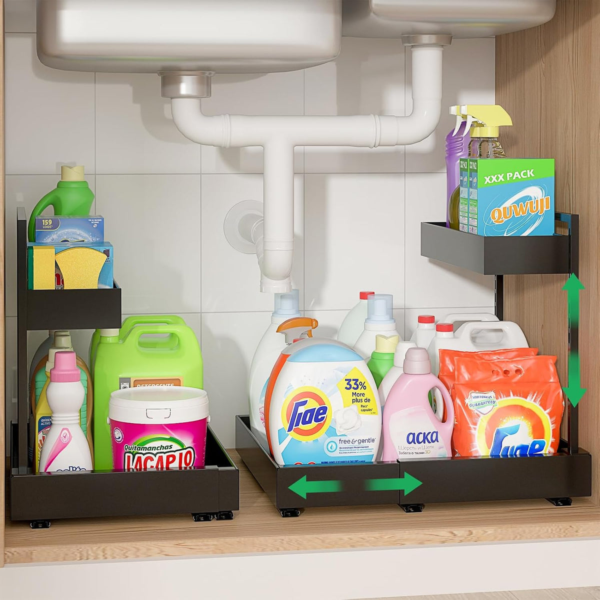 Under Sink Organizer, L-Shaped Pull Out Cabinet Rack for Kitchen