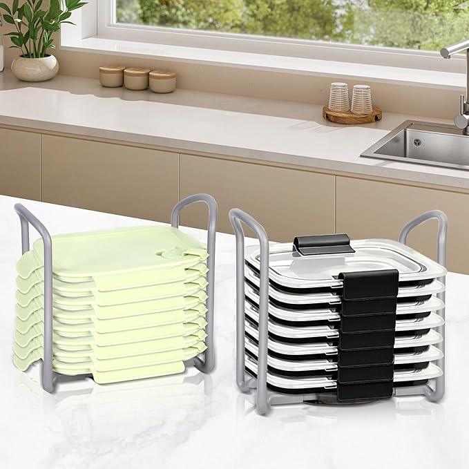 Adjustable Lids Organizer for Rubbermaid Brilliance Lids, Lid Organizers Inside Cabinet for Pyrex Snapware, Lids Holders Suitable for Storing Lids of Various Sizes（5.51in-8.27in）