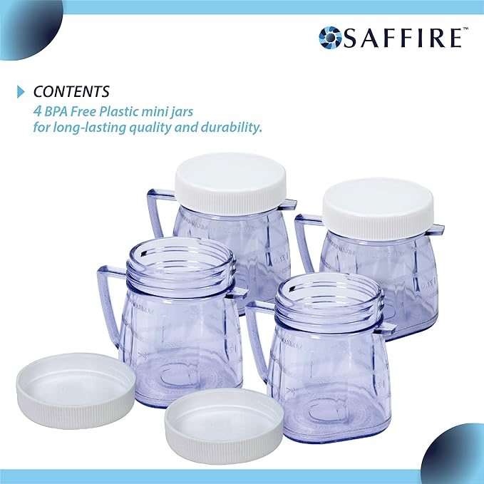 Replacement Mini 1-cup Plastic Jar by Saffire, fits most Oster Blenders (4 Pieces)