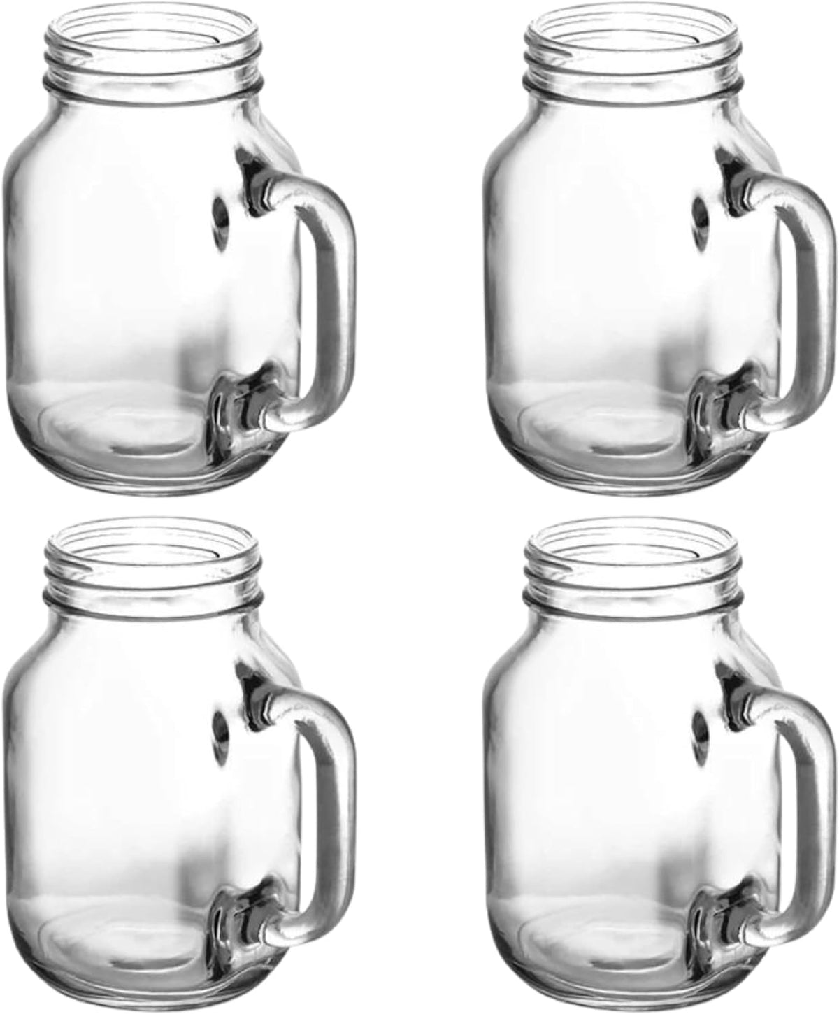Mason Jar 21 oz with Handle – Set of 4 Clear Glass Drinking Mugs for Iced Beverages, Smoothies, Cocktails | Vintage Style for Home, Bar, and Events