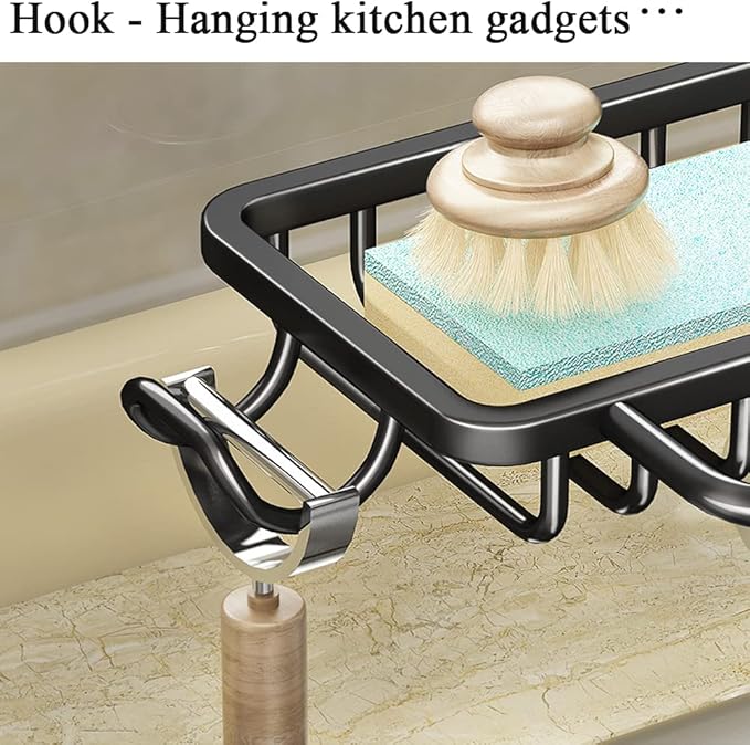 Faucet Sponge Holder Kitchen Sink Caddy Organizer - Over Faucet Hanging Drain Rack for Sink - Upgraded with Dishcloth Rack (Silver)