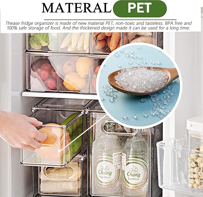bealy Clear Drawer Organizer with 3 Dividers, Fruit Containers for Fridge Organization, Clear Stackable Storage Drawers, BPA Free, 6.34QT