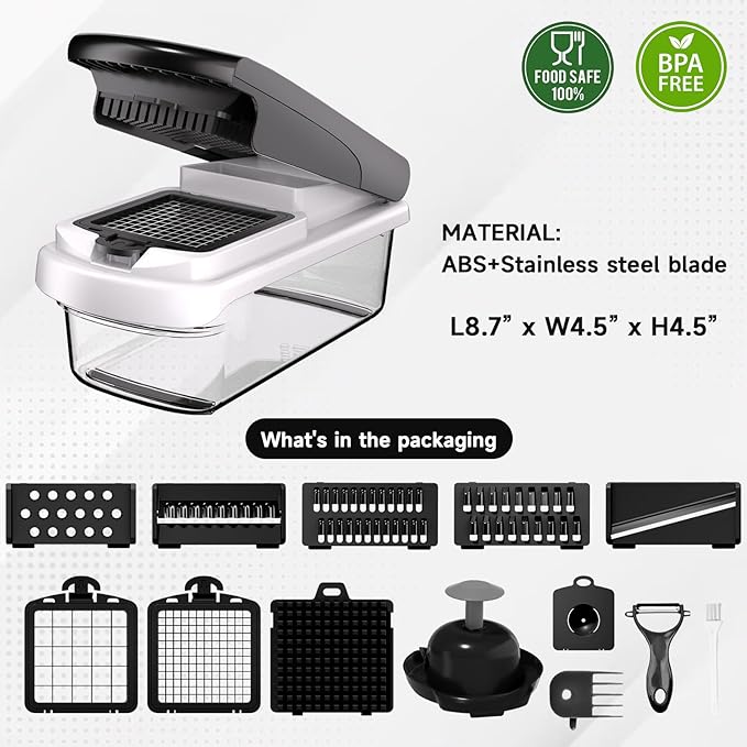 Vegetable Chopper Mandoline Slicer, 15 in 1 Food Veggie Chopper for Onion, Veggie, Cheese Grater, Vegetables Cutter With Large Container, Kitchen Gadgets (White)