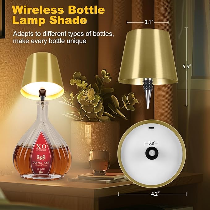 Wireless Bottle Lamp, 2026 New 3 Color Rechargeable Led Wine Bottle Lights for Bars Restaurants (Electroplated Gold Color, 1PC)