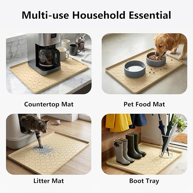 Mateeylife Under Sink Mats for Kitchen Waterproof 28"X19", Undersink Protectors，Silicone Mat Cabinet Liner, Under Sink Organizer for Bathroom and Kitchen，Boot Tray Pet Food Mat, Khaki