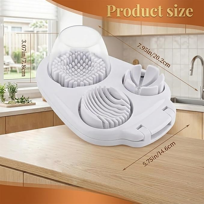 3-in-1 Egg Slicer for Hard Boiled Eggs, Hard Boiled Egg Slicer Dicer Chunker Stainless Steel, Kitchen Gadget for Salad, Strawberry, Mushroom and Grape, Heavy Duty & Dishwasher Safe (White)