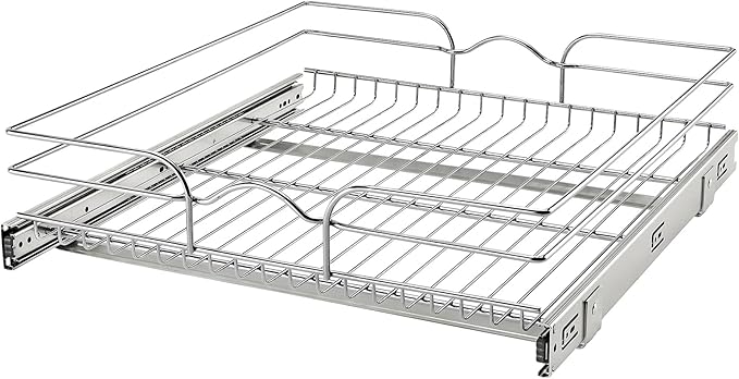 Rev-A-Shelf Steel Wire Pullout Drawer Organizer Shelf for Kitchen Cabinets, Slide Out Storage Basket, Min Opening Width of 20.5", 21" x 22", 5WB1-2122CR-1
