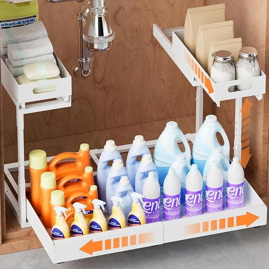Upgrade 1 Pack Expandable Under Sink Organizers and Storage