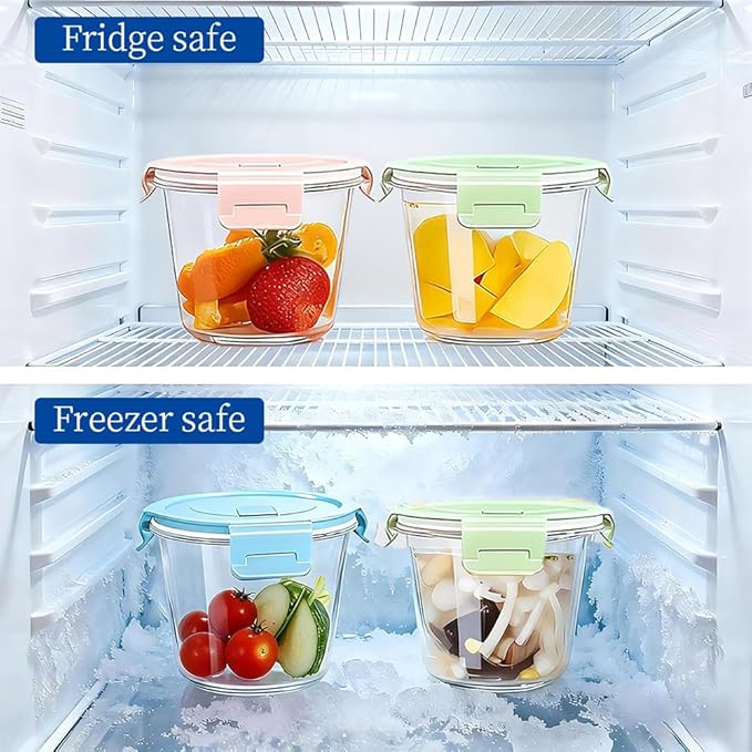 3 Cup Round Glass Food Containers With Airtight Lids, BPA-Free 23oz Round Glass Soup Storage Container Set,Food bowls for Leftover, Microwave, Dishwasher, Fridge and Freezer Safe