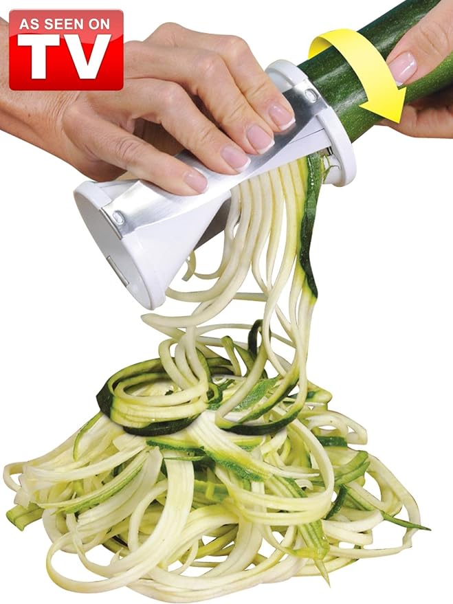 Veggetti Veggie Slicer, Dual Stainless Steel Blade Vegetable Cutter for Thick or Thin Noodle, Works with Zucchini, Squash, Cucumbers, Carrots, and more, 2.76"L x 2.76"W x 6.32"H, White