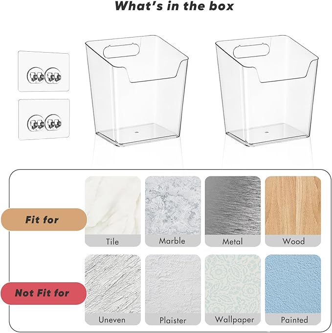 2-Pack Kitchen Cabinet Door Organizer Adhesive, Hanging Storage Bins, Stick on Small Wall Storage Container, Bathroom Floating Shelf Under Sink Caddy Spice Rack for Pantry Organizer, Office, Dorm