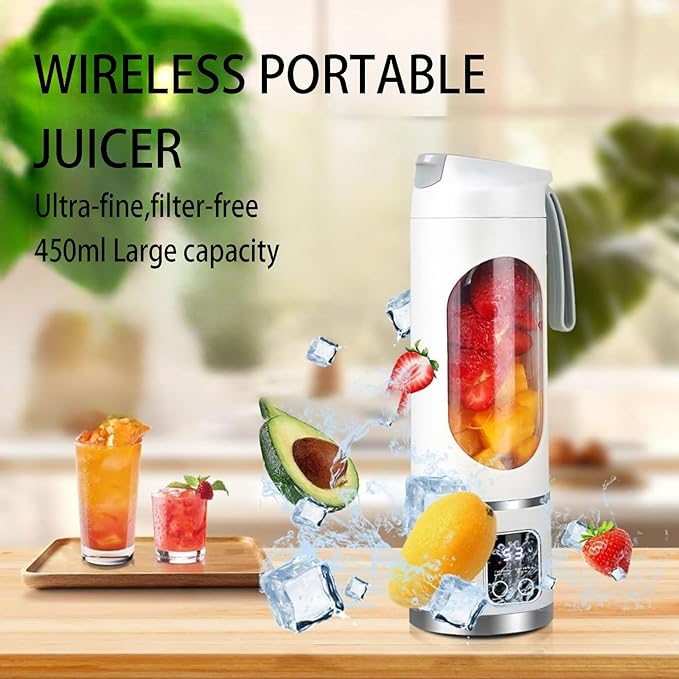 Portable Blender for Shakes and Smoothies - 3-Speed USB Rechargeable Juicer with 12-Blade Ice Crusher & Digital Display - 15.2 oz Ideal for Fresh Juices at Home & Travel
