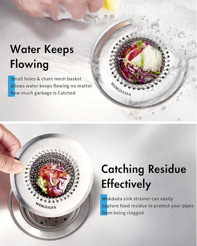 2Pack - Revolutionary Kitchen Sink Drain Strainer, Patented Reversible Kitchen Sink Strainer, 304 Stainless Steel Sink Strainer Basket, Anti-Clogging & Handmade, Fit US Standard 3-1/2'' Sink Hole