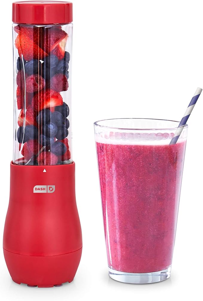Dash Mighty Mini Blender - Small Personal Blender for Smoothies, Protein Shakes & Frozen Fruit with Travel Lid-Stainless Steel Blades, BPA Free Tritan™ Cup - 10 Ounce - Red