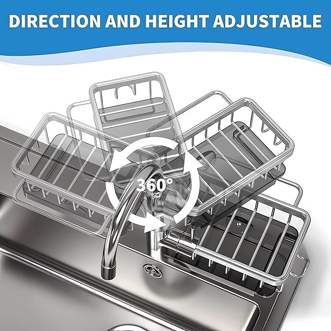 Kitchen Sink Faucet Organizer, Kitchen Sink Organizer Over Faucet, Over Sink Dish Drying Rack, Sponge Holder for Kitchen Sink, for 0.7-1.1 inch Round Water Pipe (Grey, Left Mount)