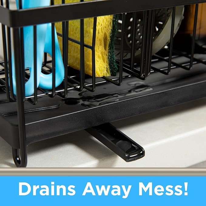 Sink Caddy & Organizer | Premium Rust-Proof Carbon Steel Sponge Holder with 360° Rotating Drainage Spout | Keeps Countertop Dry & Organized (Black)