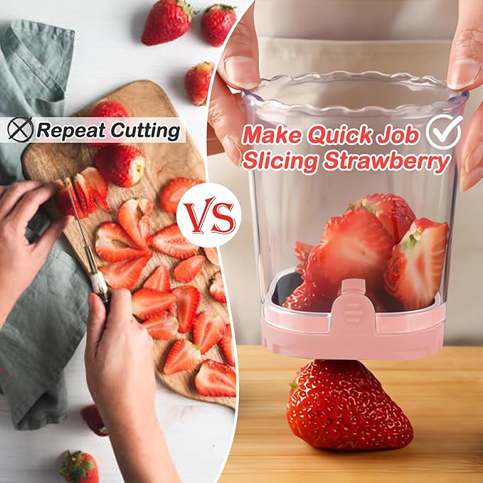 Creative Strawberry & Fruit Slicer - Detachable Cutter with Push Plate (Pink)