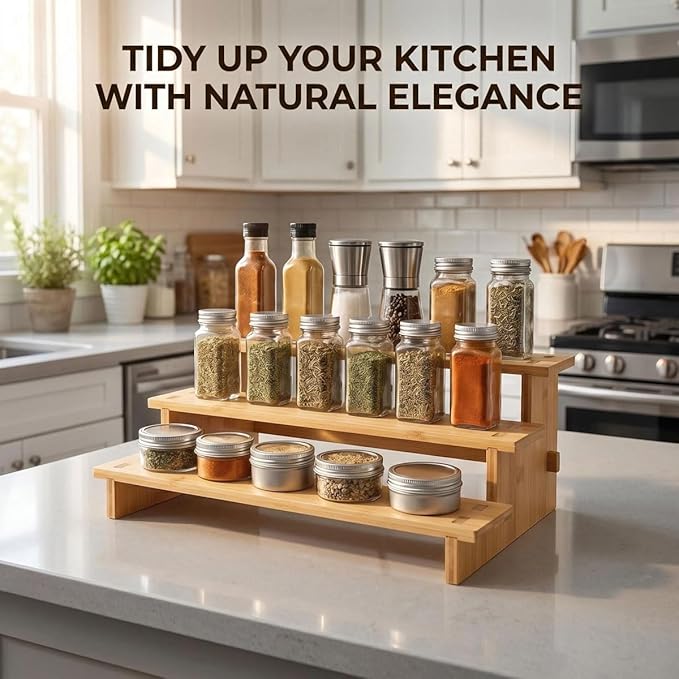 JinDoWin 3 Tiered Spice Rack Organizer for Cabinet,Spice Organization for Cabinet, Seasoning Organizer,Spice Shelf and Spice Organizer for Cabinet,Pantry Organizers and Storage (2 Pack, Medium)